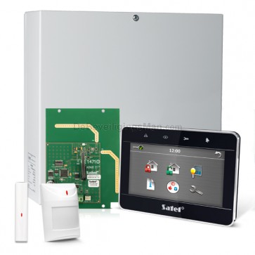 InteGra 32 RF Pack met Zwart TSG 4.3" Touchscreen bediendeel, RF Module, Draadloos Magneetcontact en Bewegingsmelder